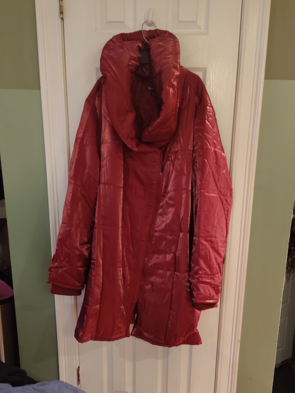 Women's Shiny Quilted Long Puffer Coat - Red